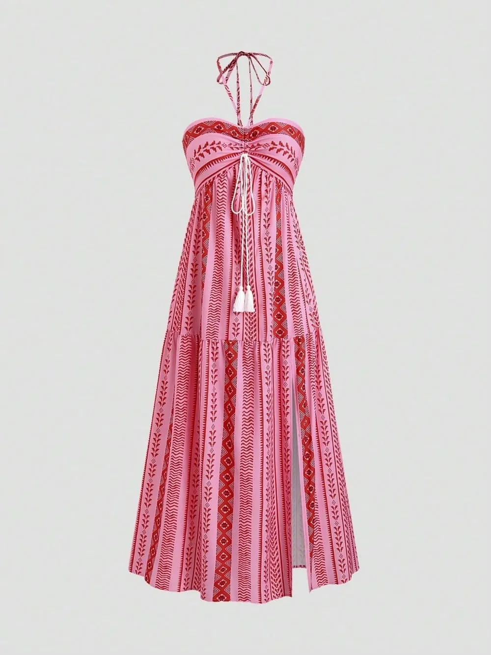 Boho Maxi Dress Halter Tube Sleeveless Sundress Summer Vacation Beach Floral Dresses 2025 Halter Dresses