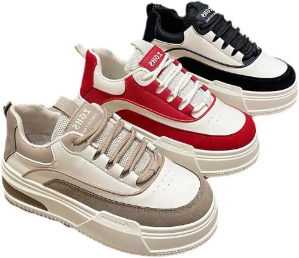 Bold Chunky Trendy Sneakers for Women – Retro Color Block Kicks with All-Day Comfort – Elevate Your Casual Style in Red, Black, or Beige