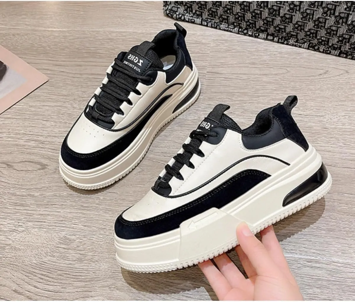 Bold Chunky Trendy Sneakers for Women – Retro Color Block Kicks with All-Day Comfort – Elevate Your Casual Style in Red, Black, or Beige