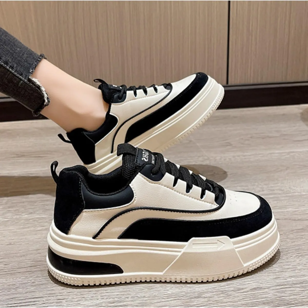 Bold Chunky Trendy Sneakers for Women – Retro Color Block Kicks with All-Day Comfort – Elevate Your Casual Style in Red, Black, or Beige