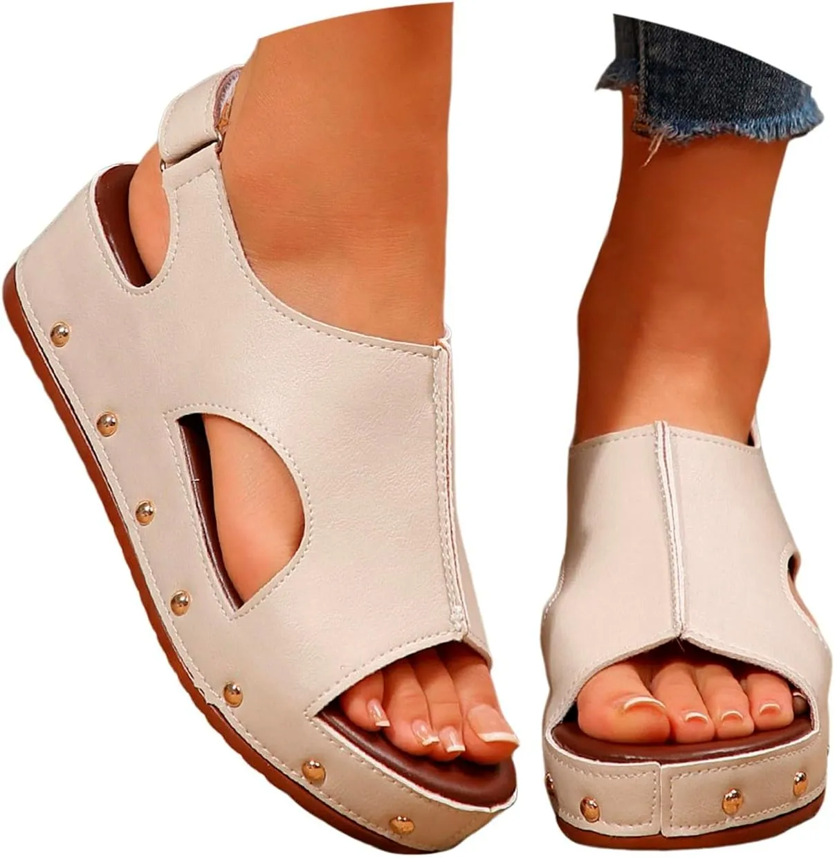 Brown Leather Sandals For Women Dressy Cruise Shoes With Ankle Straps Fashion Slide On Shoes Women Heeled Sandals