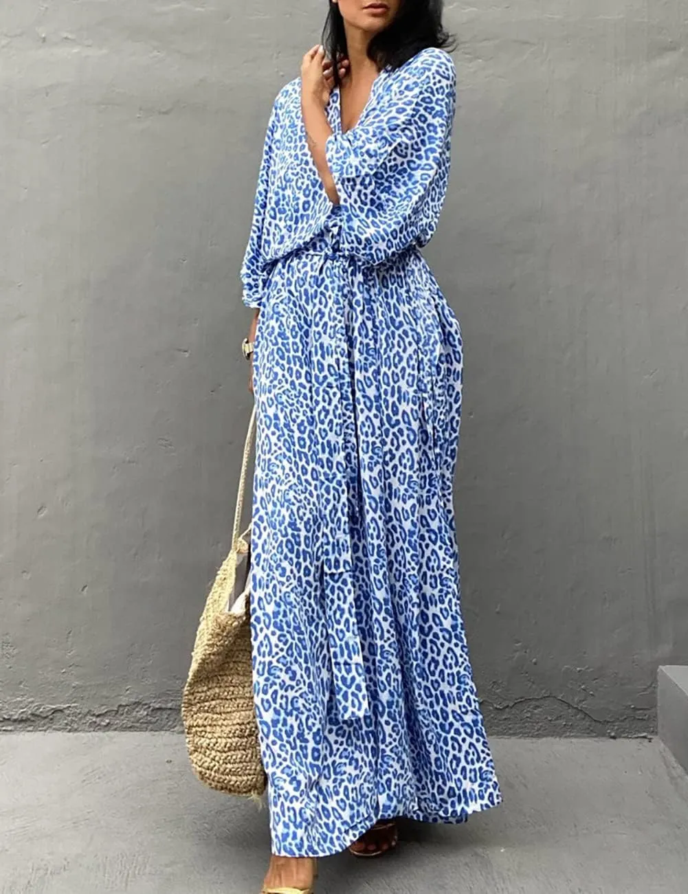 Bsubseach Cheetah Plus Size Kaftan Dresses For Women Maxi Swimsuit Coverup Bathing Suit Caftans Long Cover Up Rayon Swimwear