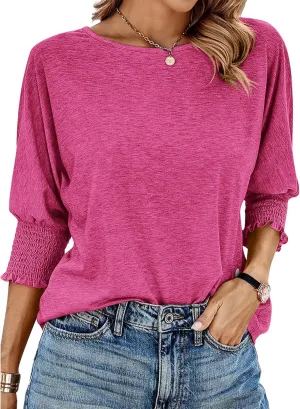 BTFBM Womens Casual 3/4 Sleeve Tops Dressy Spring Summer T Shirts 2025 Crewneck Loose Tunic Vacation Blouses