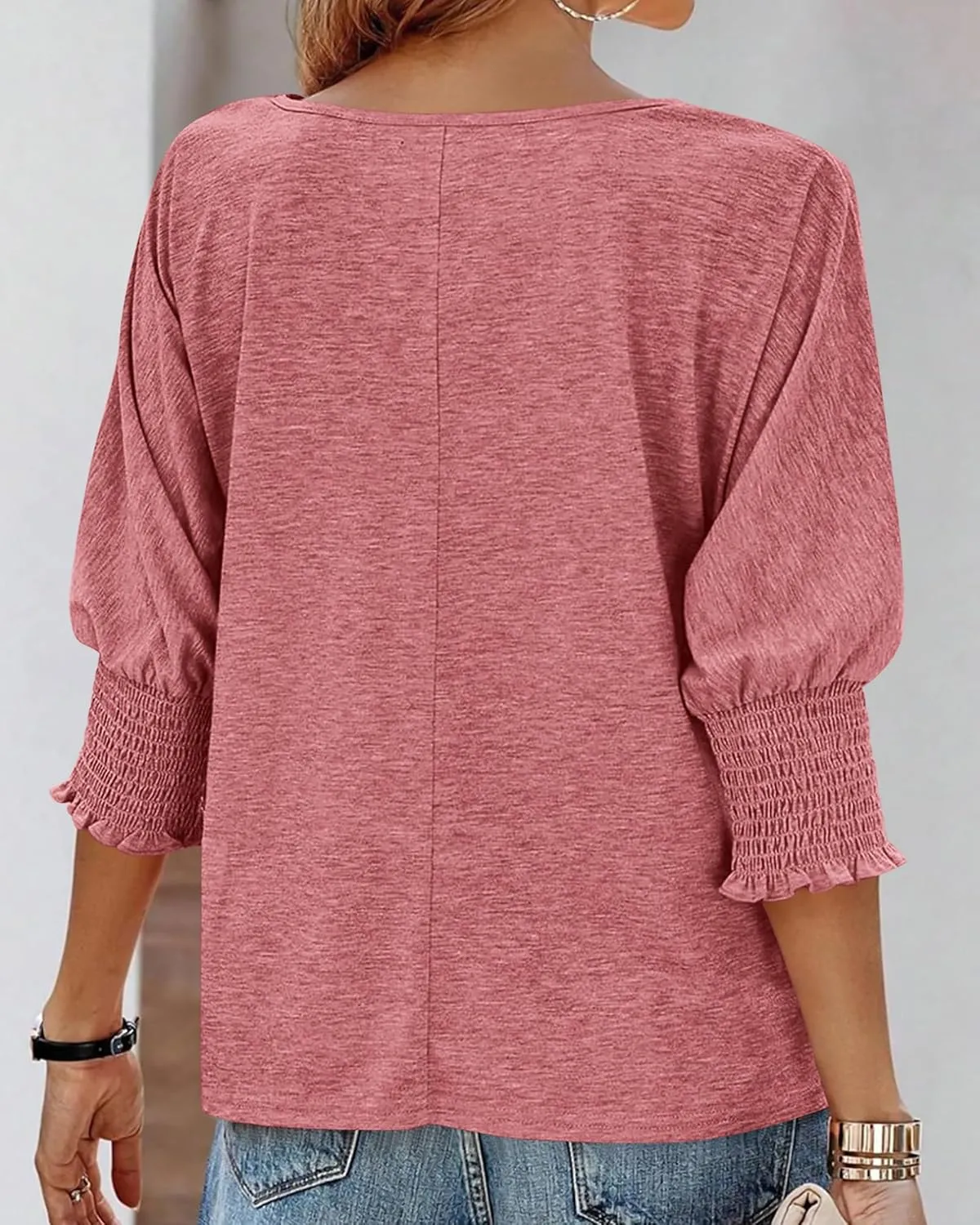 BTFBM Womens Casual 3/4 Sleeve Tops Dressy Spring Summer T Shirts 2025 Crewneck Loose Tunic Vacation Blouses