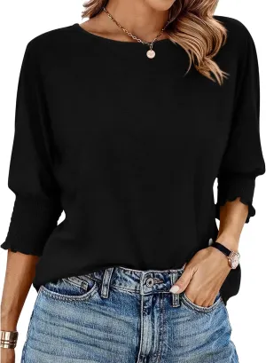 BTFBM Womens Casual 3/4 Sleeve Tops Dressy Spring Summer T Shirts 2025 Crewneck Loose Tunic Vacation Blouses