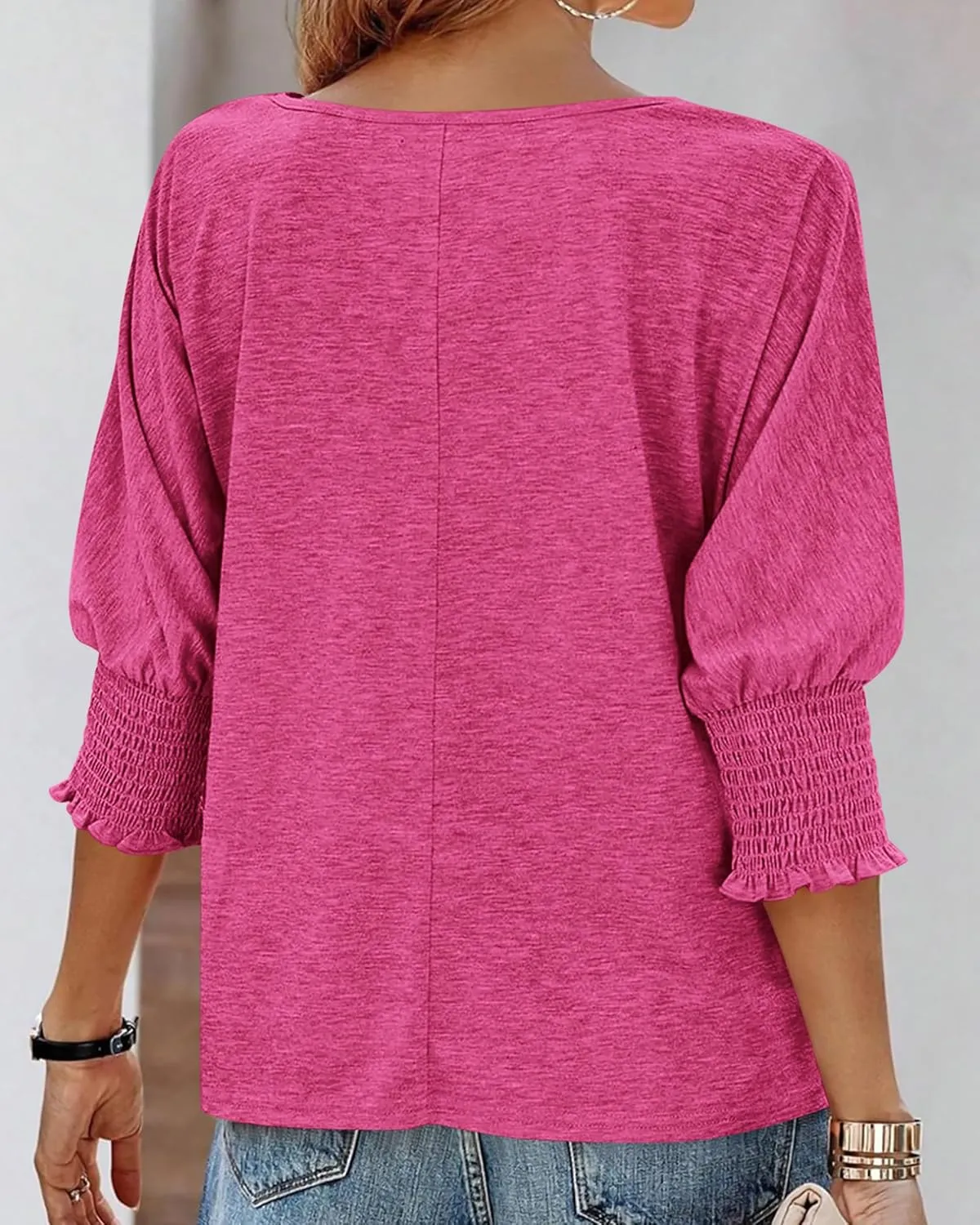 BTFBM Womens Casual 3/4 Sleeve Tops Dressy Spring Summer T Shirts 2025 Crewneck Loose Tunic Vacation Blouses