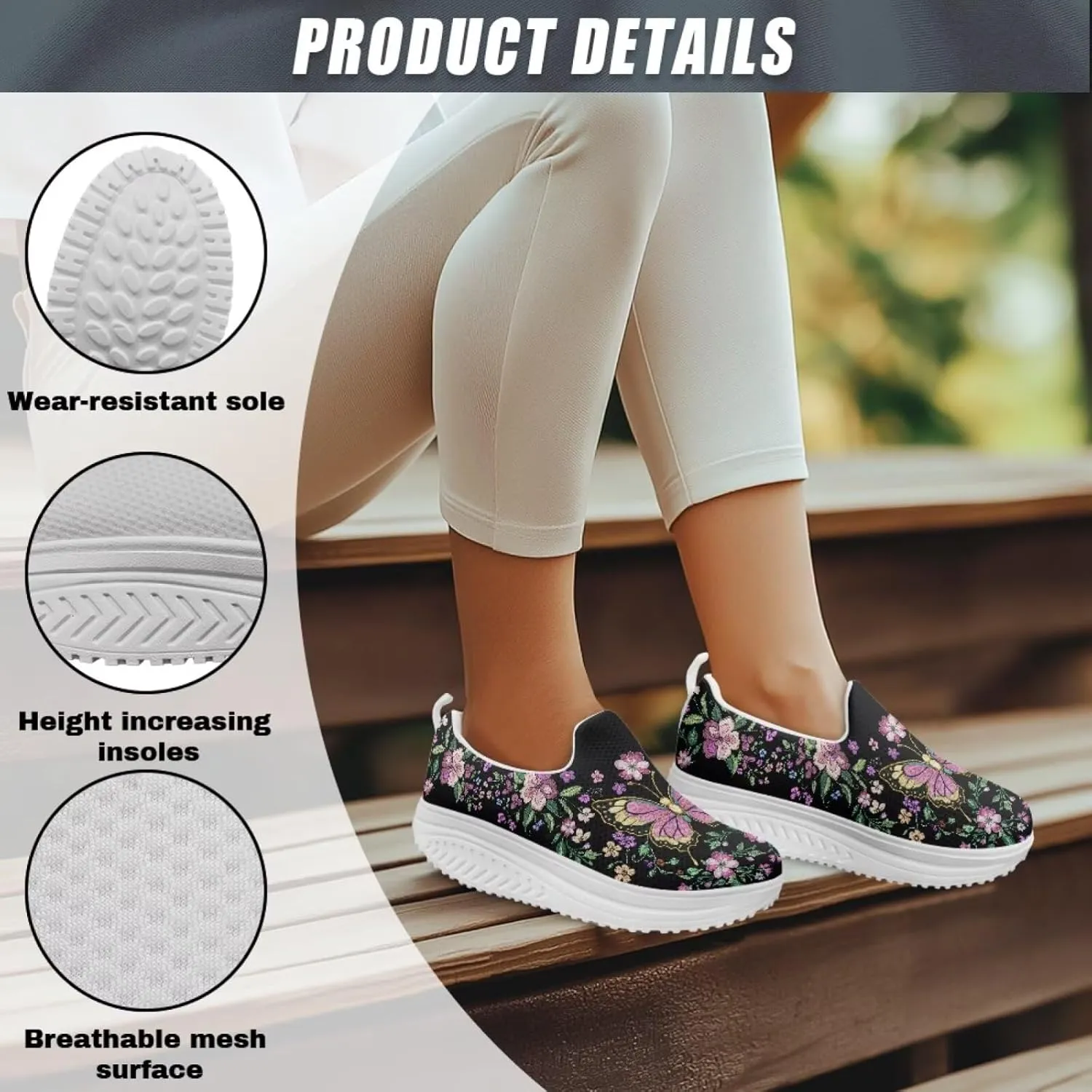 Butterfly Platform Sneakers for Women Arch Support Loafers for Work Memory Foam Athletic Shoes Walking Standing