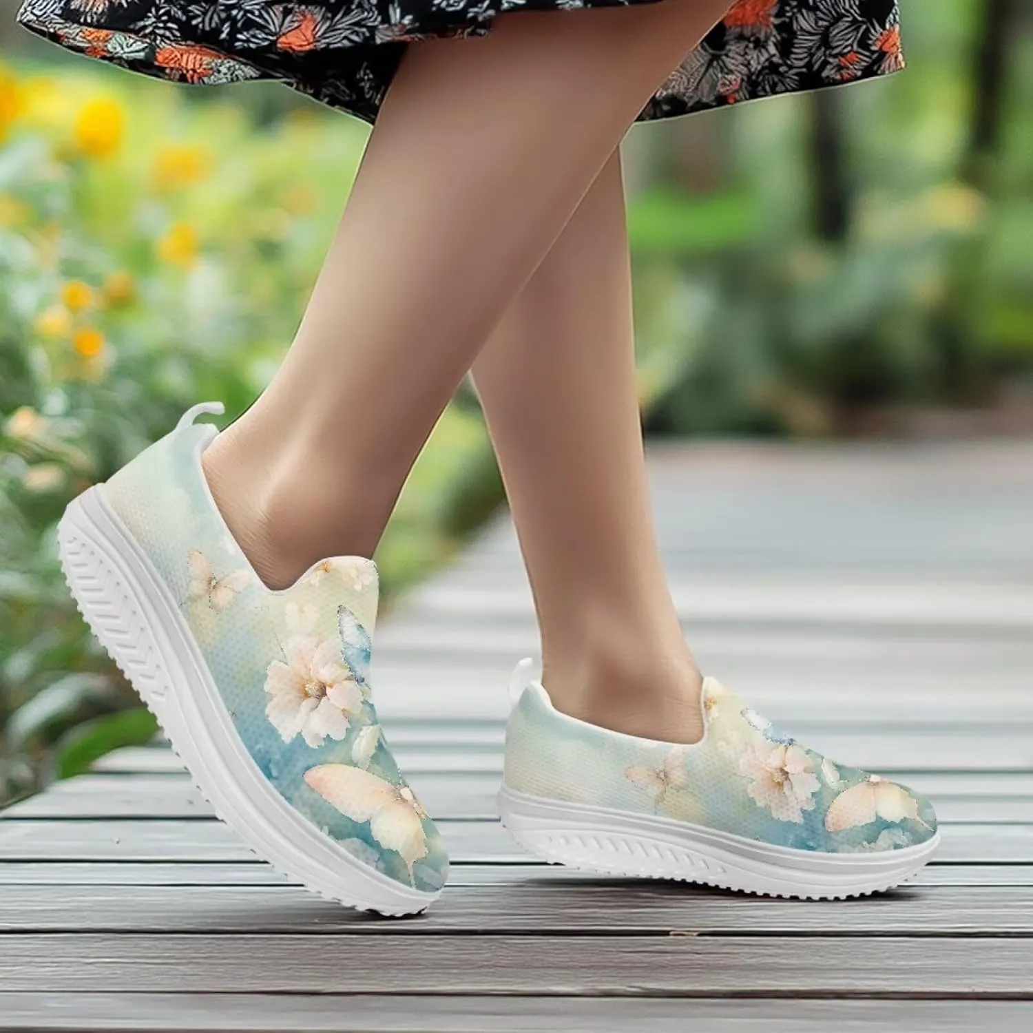 Butterfly Platform Sneakers for Women Arch Support Loafers for Work Memory Foam Athletic Shoes Walking Standing