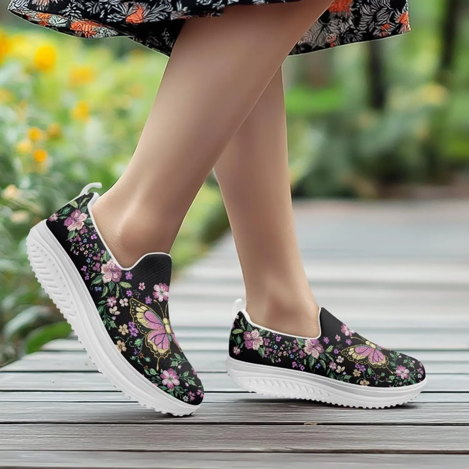 Butterfly Platform Sneakers for Women Arch Support Loafers for Work Memory Foam Athletic Shoes Walking Standing