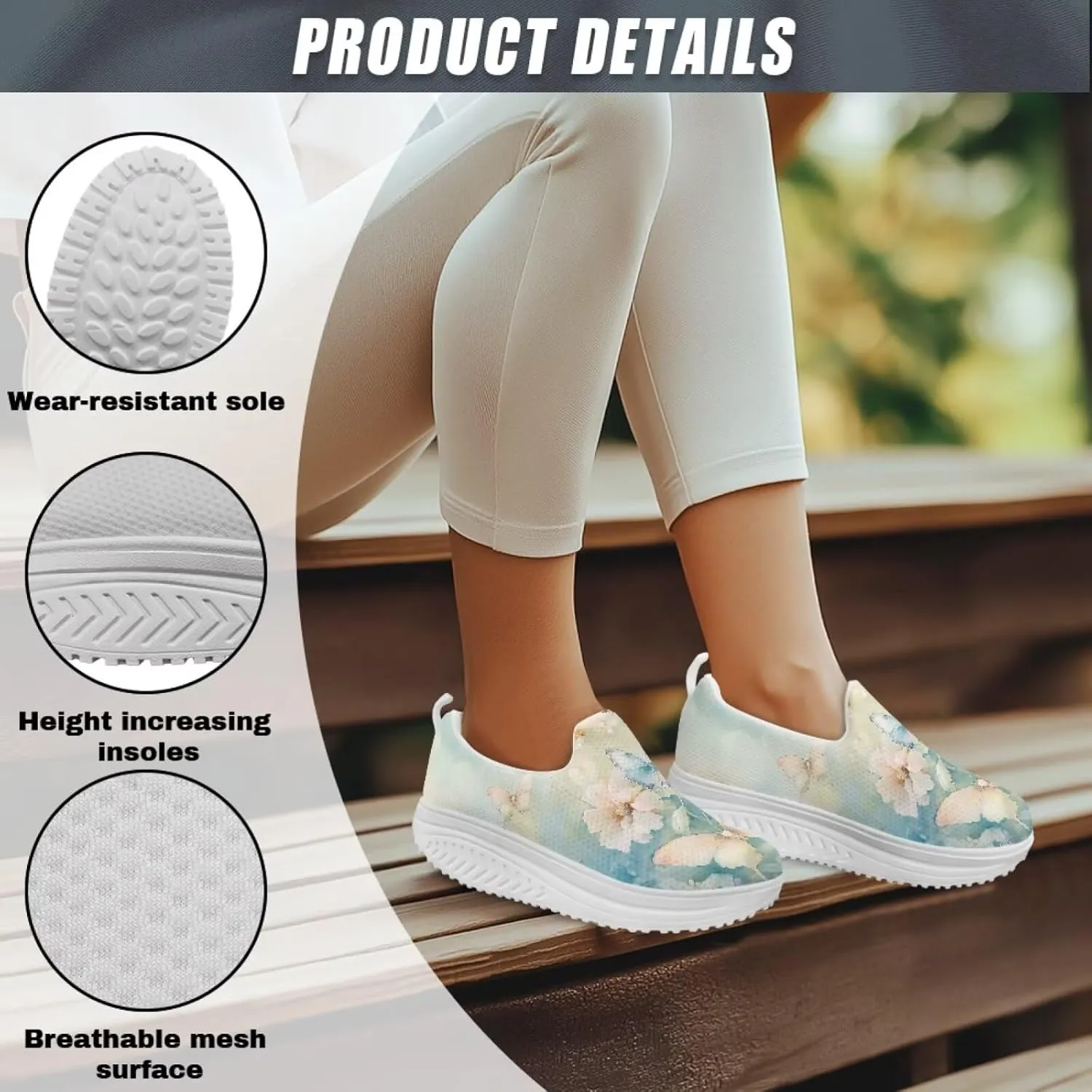 Butterfly Platform Sneakers for Women Arch Support Loafers for Work Memory Foam Athletic Shoes Walking Standing