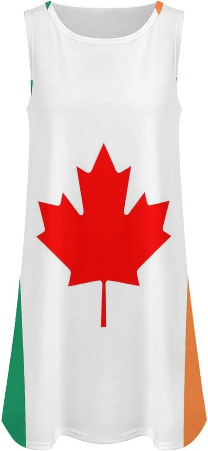 Canadian Irish Flag Women's Summer Dress Sleeveless Casual Loose Beach Vacation Tank Sundress
