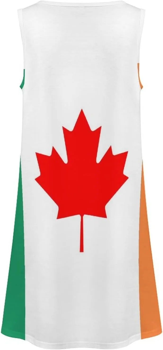 Canadian Irish Flag Women's Summer Dress Sleeveless Casual Loose Beach Vacation Tank Sundress