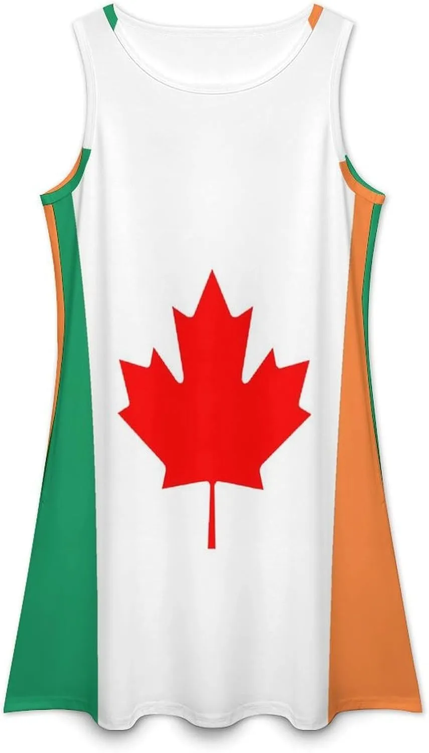 Canadian Irish Flag Women's Summer Dress Sleeveless Casual Loose Beach Vacation Tank Sundress