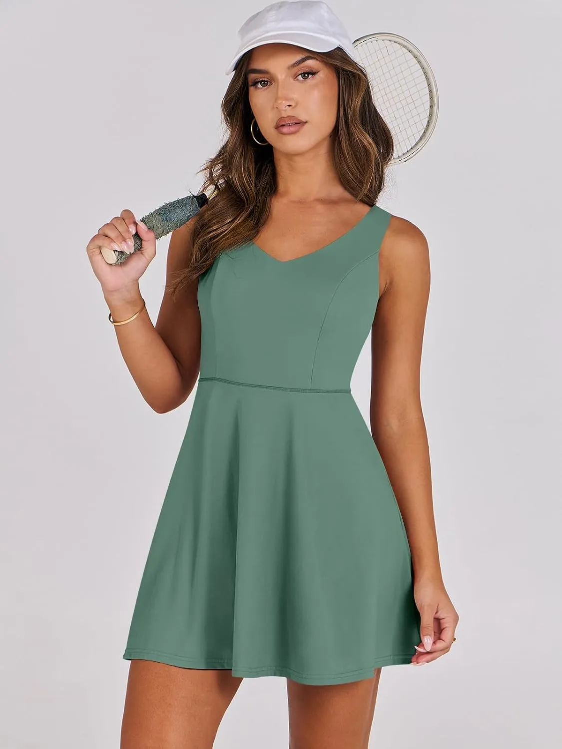 Caracilia Women Tennis Active Sporty Tank Dress with Shorts Workout Exercise Athletic Romper Mini Dresses Summer Golf Outfits
