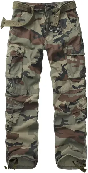 Cargo Pants for Men, Camo Pants Relaxed Fit Utility Hiking Pants, Ripstop Work Pants with 8 Pockets