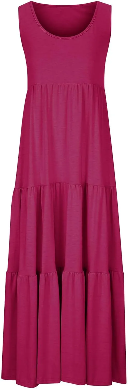 Ceboyel Tank Dresses for Women 2024 Smocked Sleeveless Maxi Dress Beach Vacation Sun Dress Trendy Causal Resort Sundresses