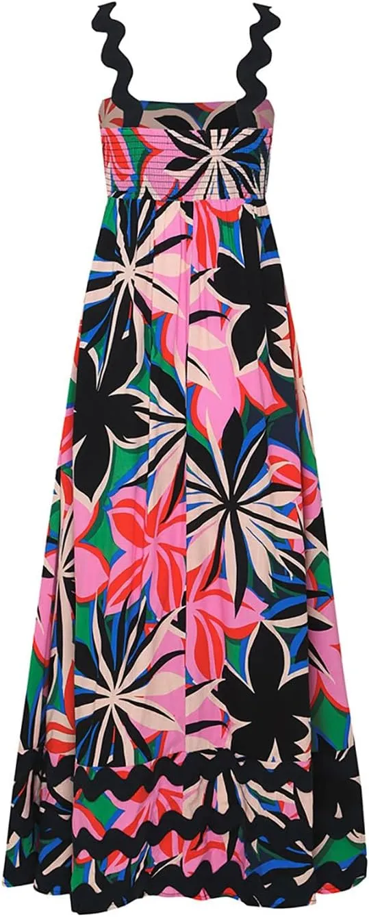Ceboyel Women Summer Vacation Dresses 2024 Flowy Boho Maxi Long Dress Tiered Casual Sundresses Trendy Beachy Clothing
