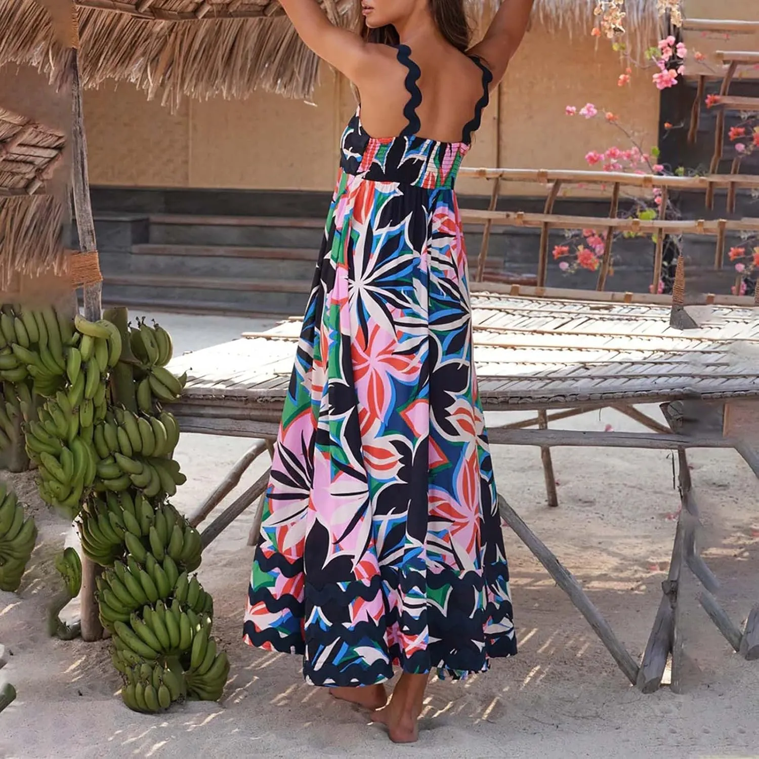 Ceboyel Women Summer Vacation Dresses 2024 Flowy Boho Maxi Long Dress Tiered Casual Sundresses Trendy Beachy Clothing