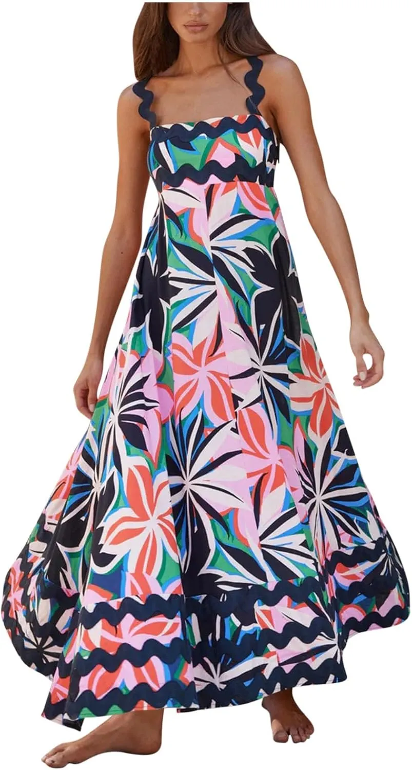 Ceboyel Women Summer Vacation Dresses 2024 Flowy Boho Maxi Long Dress Tiered Casual Sundresses Trendy Beachy Clothing