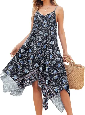 Chigant Women's 2025 Summer Dress Casual Boho Sundress Spaghetti Strap Swimwear Cover Up Beach Flowy Midi Vacation Dresses