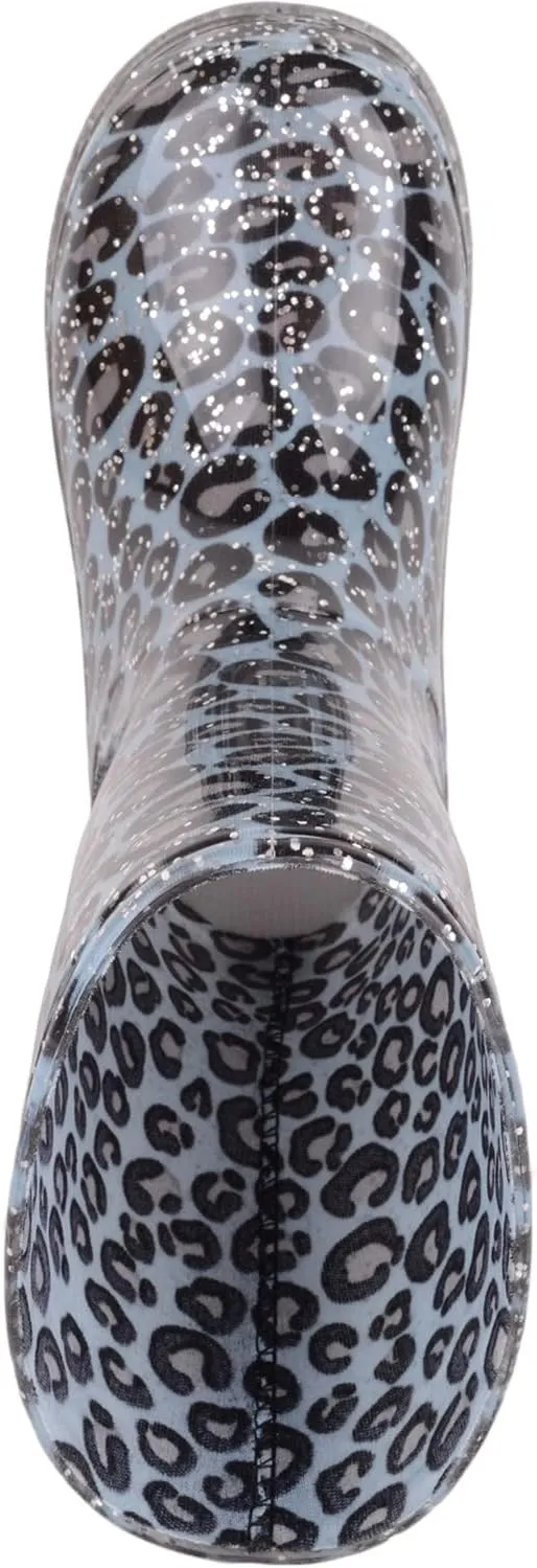 Childrens Kids Girls Slip On Waterproof Leopard Print Walking Rain Snow Wellington Boots