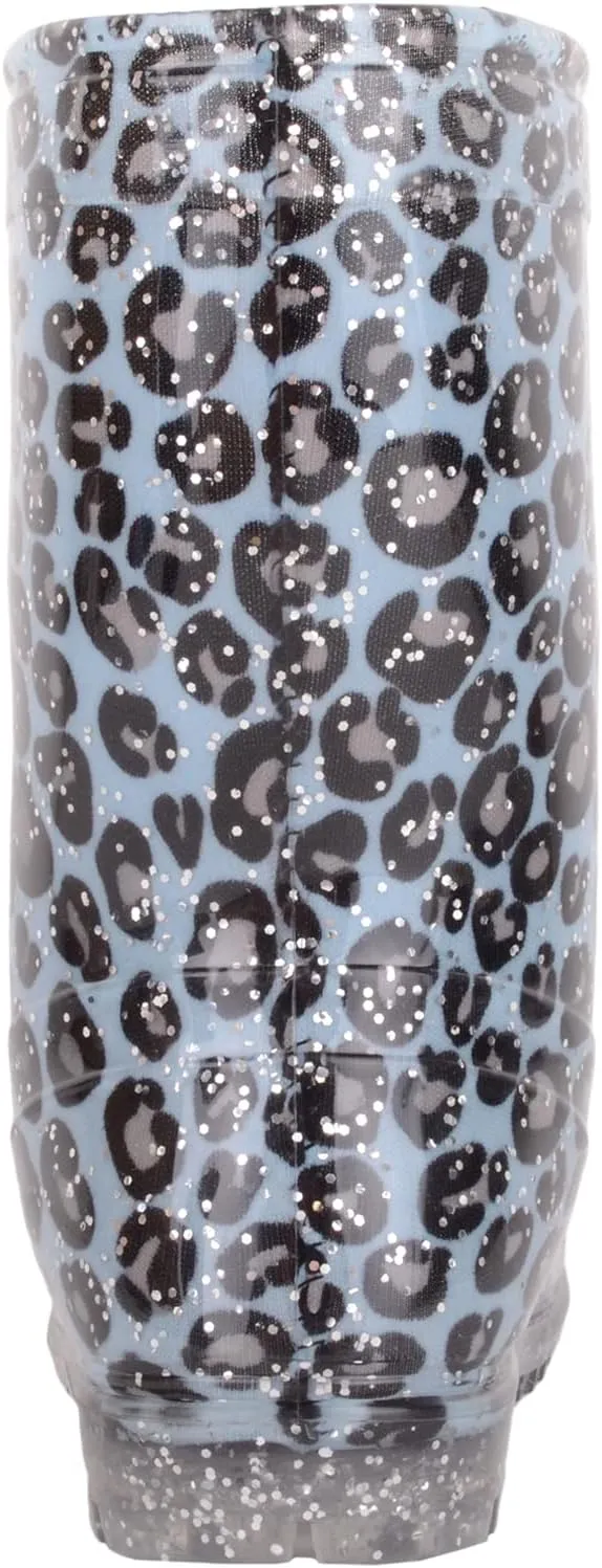 Childrens Kids Girls Slip On Waterproof Leopard Print Walking Rain Snow Wellington Boots