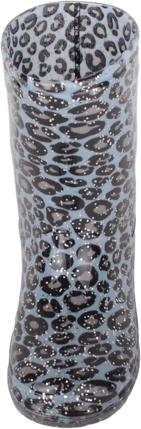 Childrens Kids Girls Slip On Waterproof Leopard Print Walking Rain Snow Wellington Boots