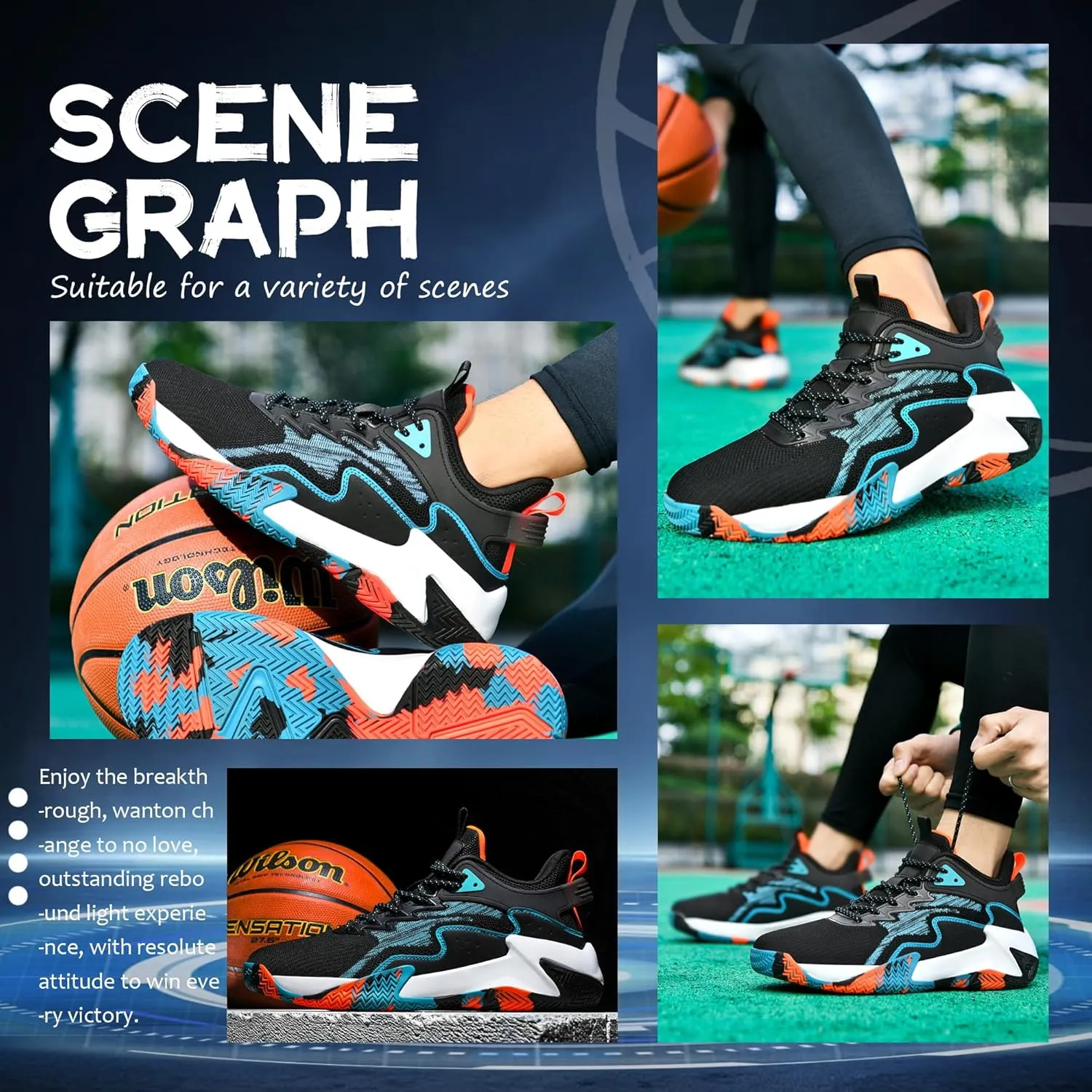 CJSPORX Men's Basketball Shoes Breathable Non-Slip Sneakers Fashionable Sports