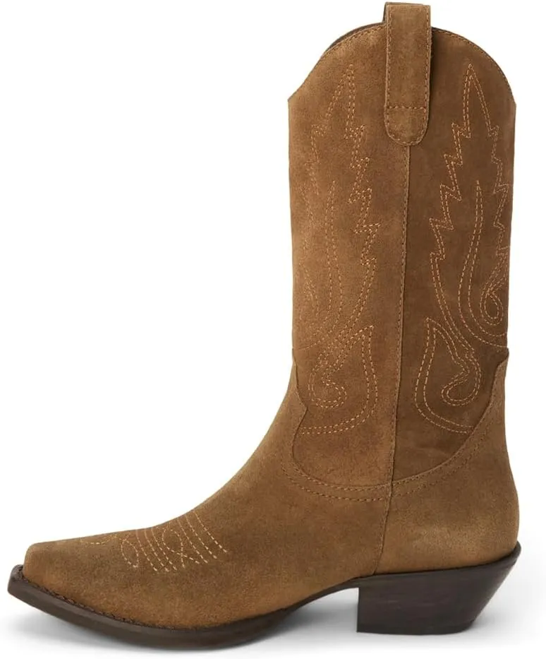Coconuts by Matisse Womens Gaucho Embroidered Snip Toe Casual Boots Mid Calf Low Heel 1-2" - Brown