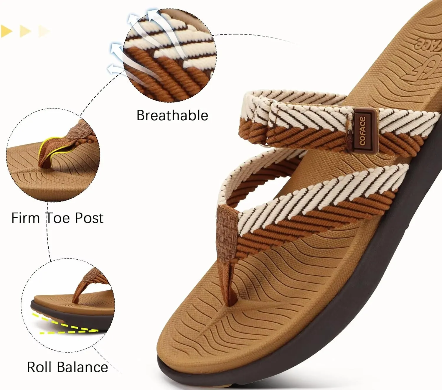 COFACE Womens Trendy Orthotic Flip Flops Lightweight Yoga Mat Thick Cushion Walking Thong Sandals Adjustable Slip On Slippers With Comfortable Plantar Fasciitis Arch Support