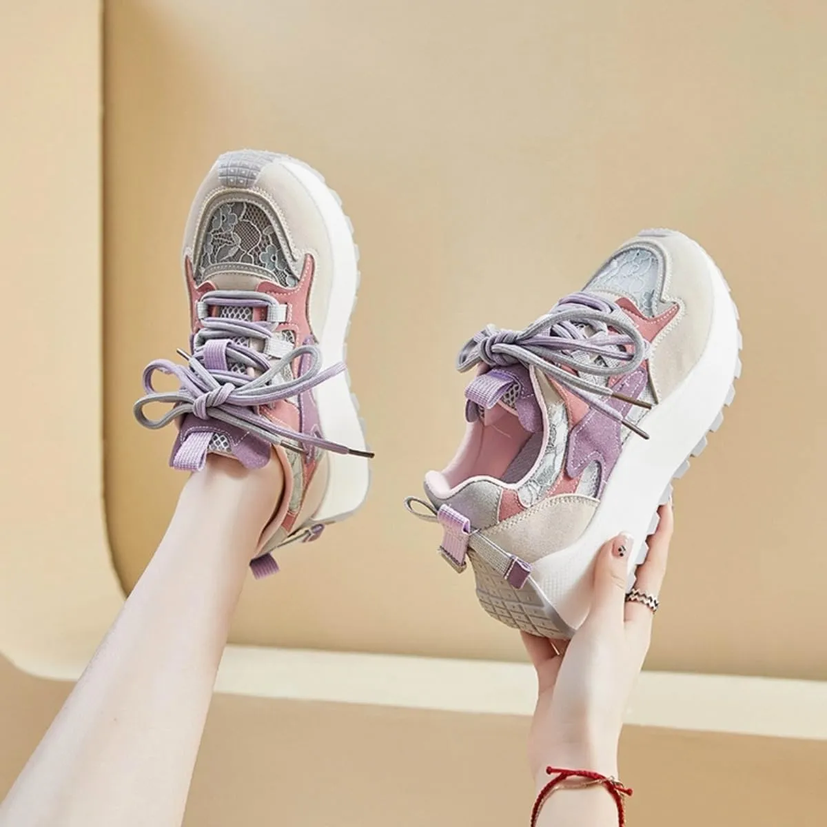 Color-Blocked Chunky Sneakers for Women & Girls Trendy Platform 4.5cm Walking Shoes for Travel & Gifts