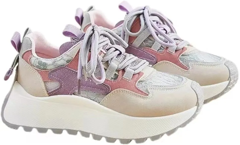Color-Blocked Chunky Sneakers for Women & Girls Trendy Platform 4.5cm Walking Shoes for Travel & Gifts
