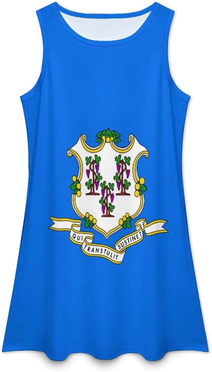 Connecticut State Flag Women's Summer Dress Sleeveless Casual Loose Beach Vacation Tank Sundress