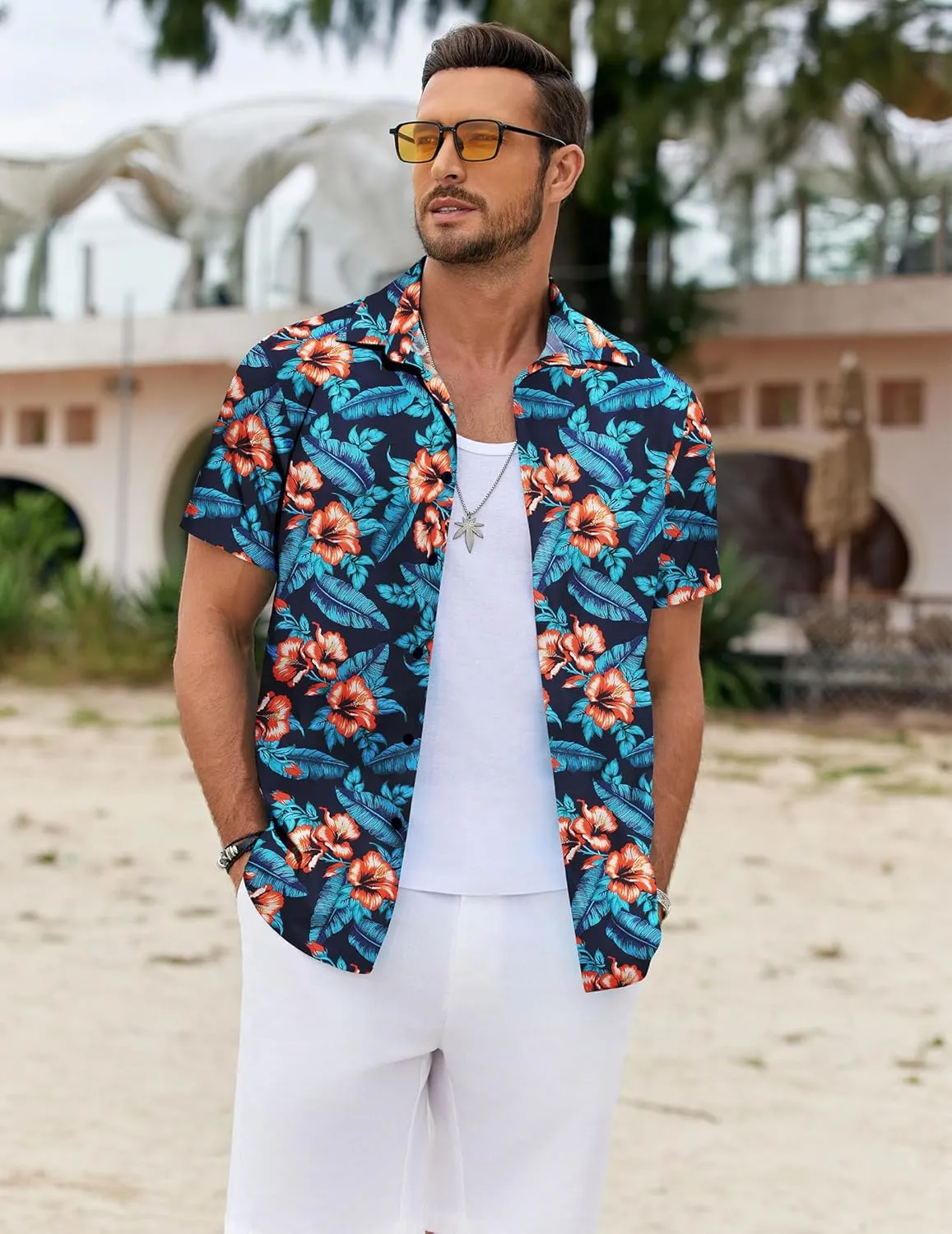 COOFANDY Hawaiian Shirt for Men Floral Tropical Shirts Short Sleeve Casual Button Down Beach Shirt