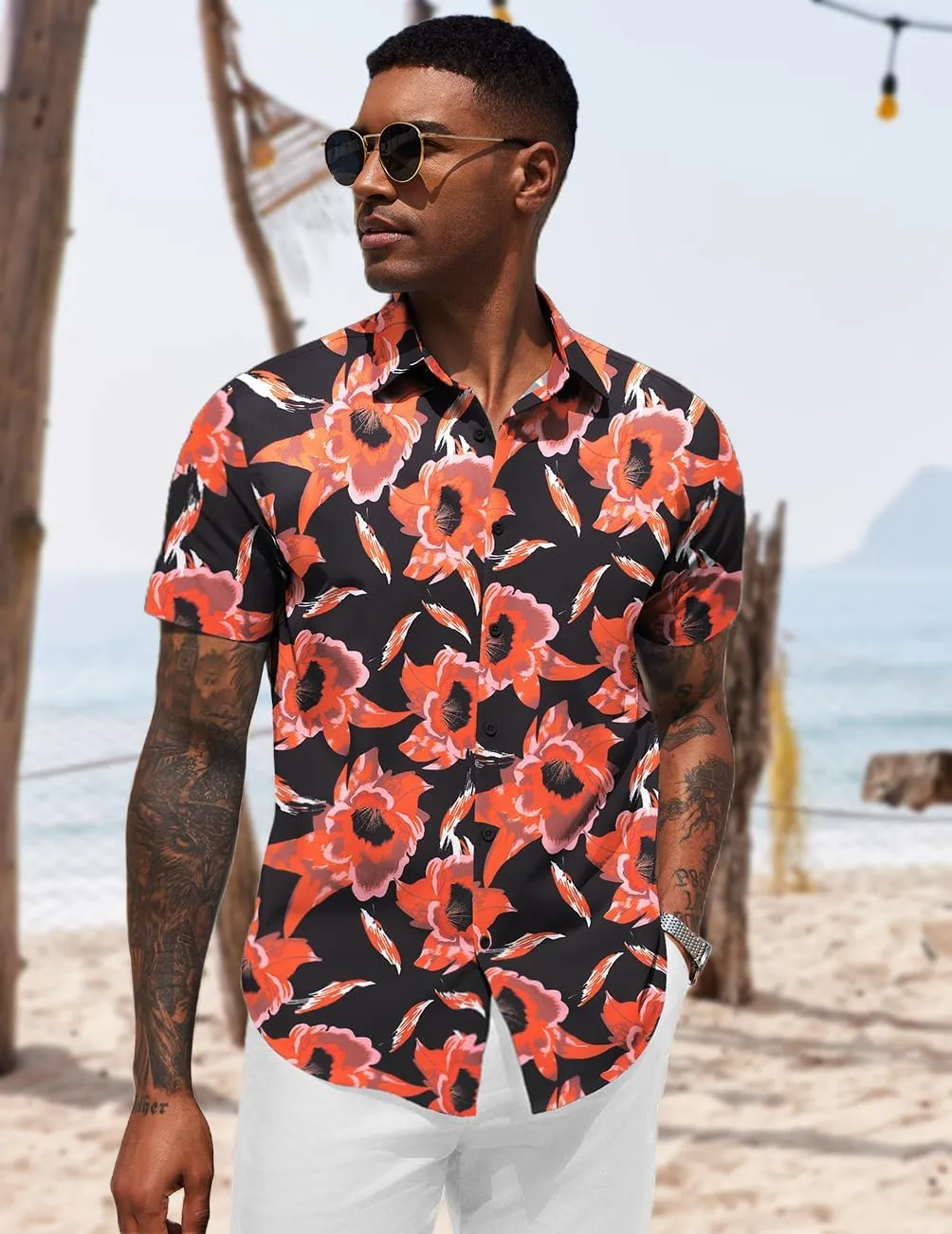 COOFANDY Hawaiian Shirt for Men Floral Tropical Shirts Short Sleeve Casual Button Down Beach Shirt