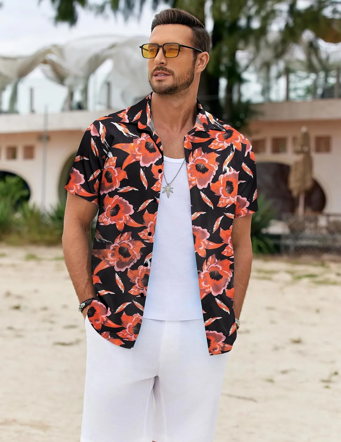 COOFANDY Hawaiian Shirt for Men Floral Tropical Shirts Short Sleeve Casual Button Down Beach Shirt