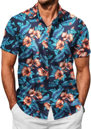 COOFANDY Hawaiian Shirt for Men Floral Tropical Shirts Short Sleeve Casual Button Down Beach Shirt