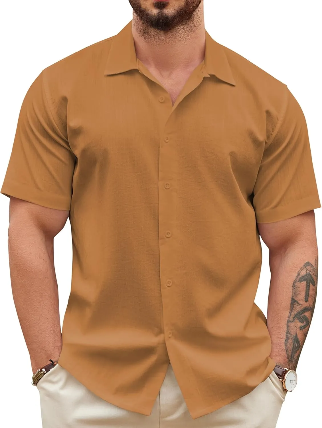 COOFANDY Men's Casual Button Down Shirts Short Sleeve Wrinkle-Free Summer Beach Wear