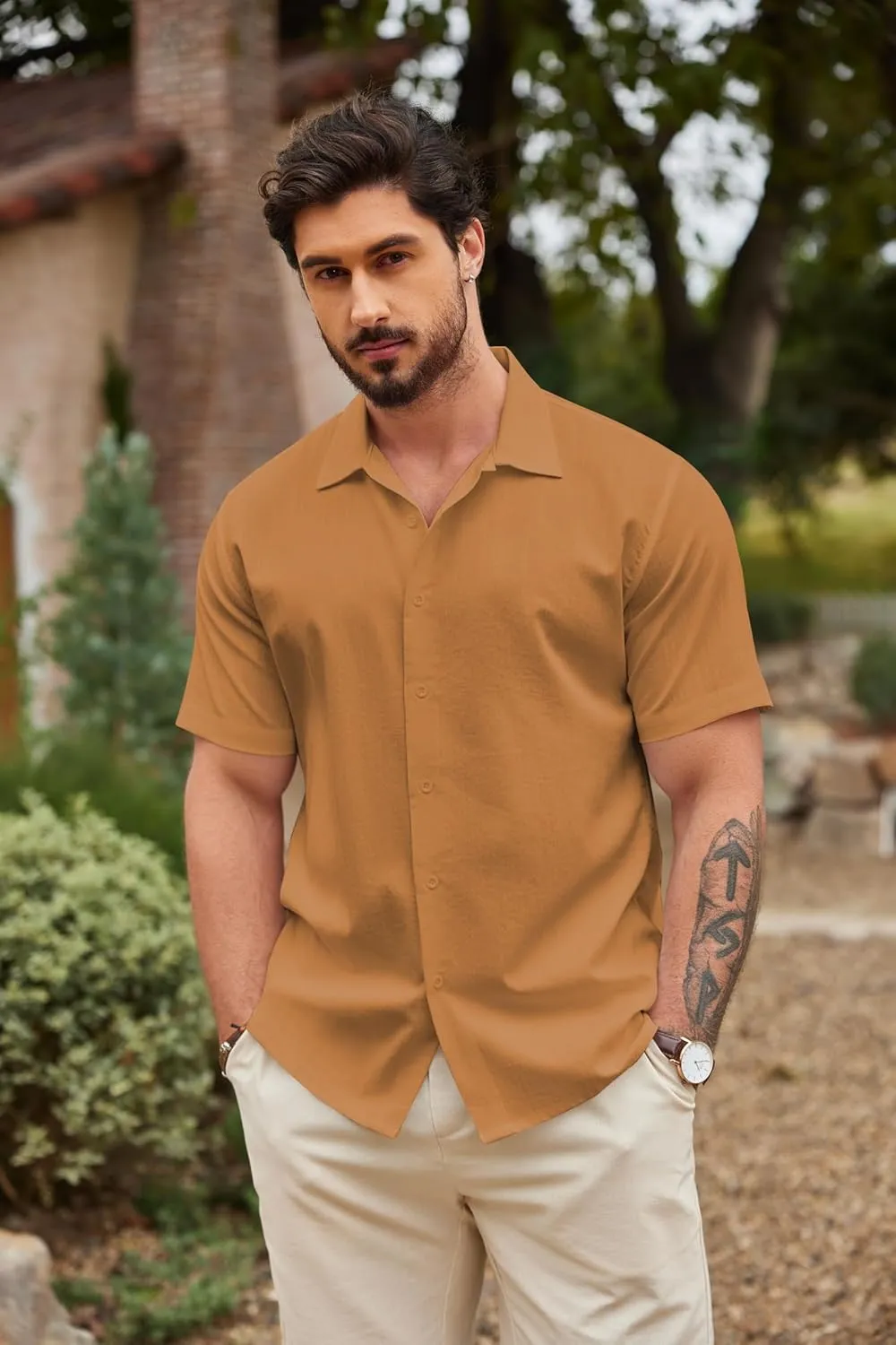 COOFANDY Men's Casual Button Down Shirts Short Sleeve Wrinkle-Free Summer Beach Wear