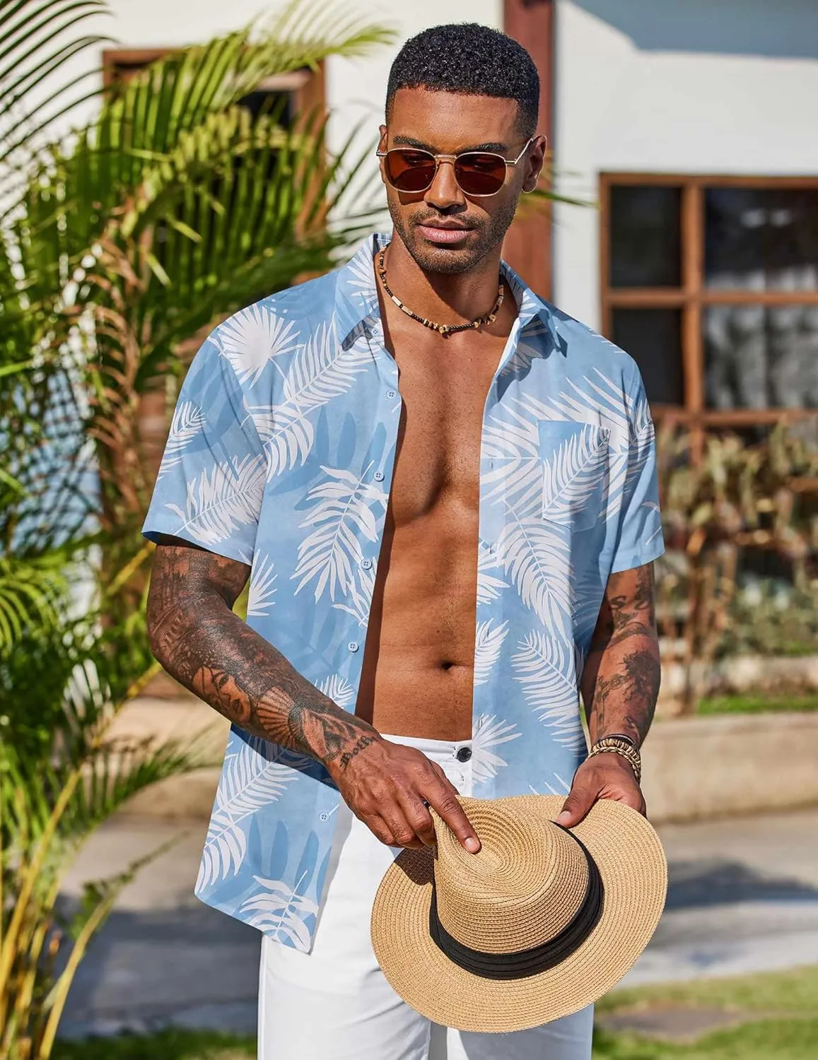 COOFANDY Men's Hawaiian Shirt Short Sleeve Floral Button Down Shirts Tropical Vacation Beach Shirts with Pocket