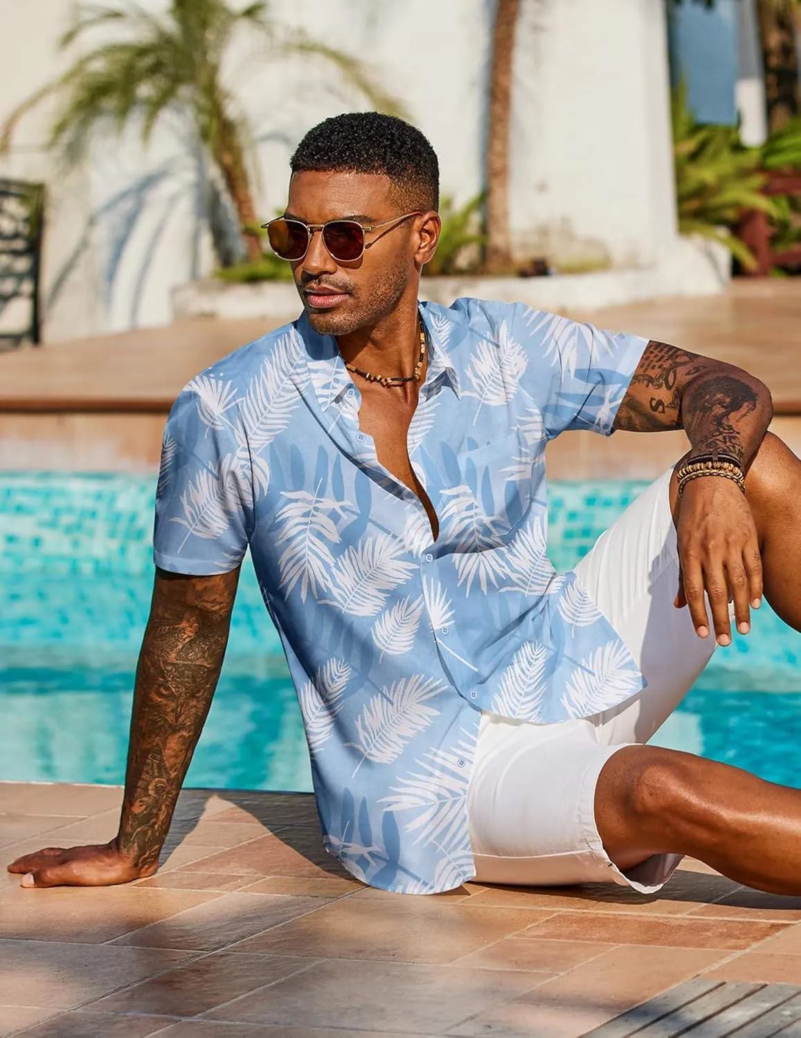 COOFANDY Men's Hawaiian Shirt Short Sleeve Floral Button Down Shirts Tropical Vacation Beach Shirts with Pocket