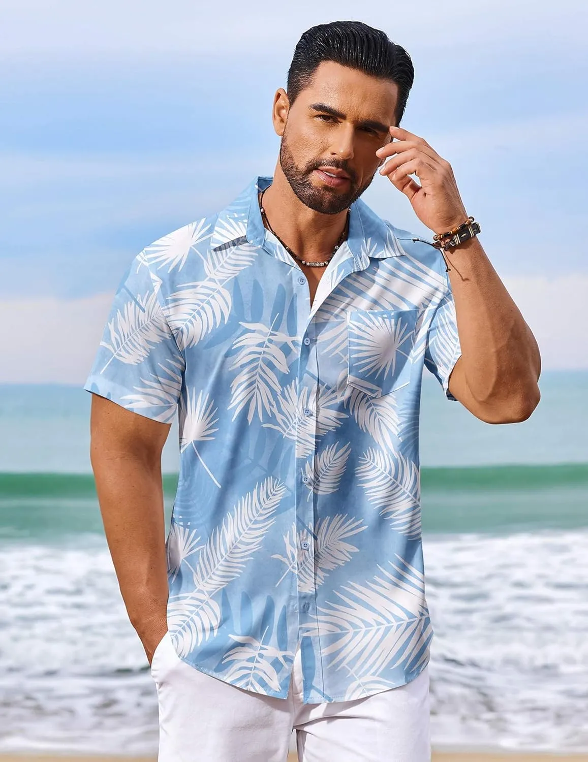 COOFANDY Men's Hawaiian Shirt Short Sleeve Floral Button Down Shirts Tropical Vacation Beach Shirts with Pocket