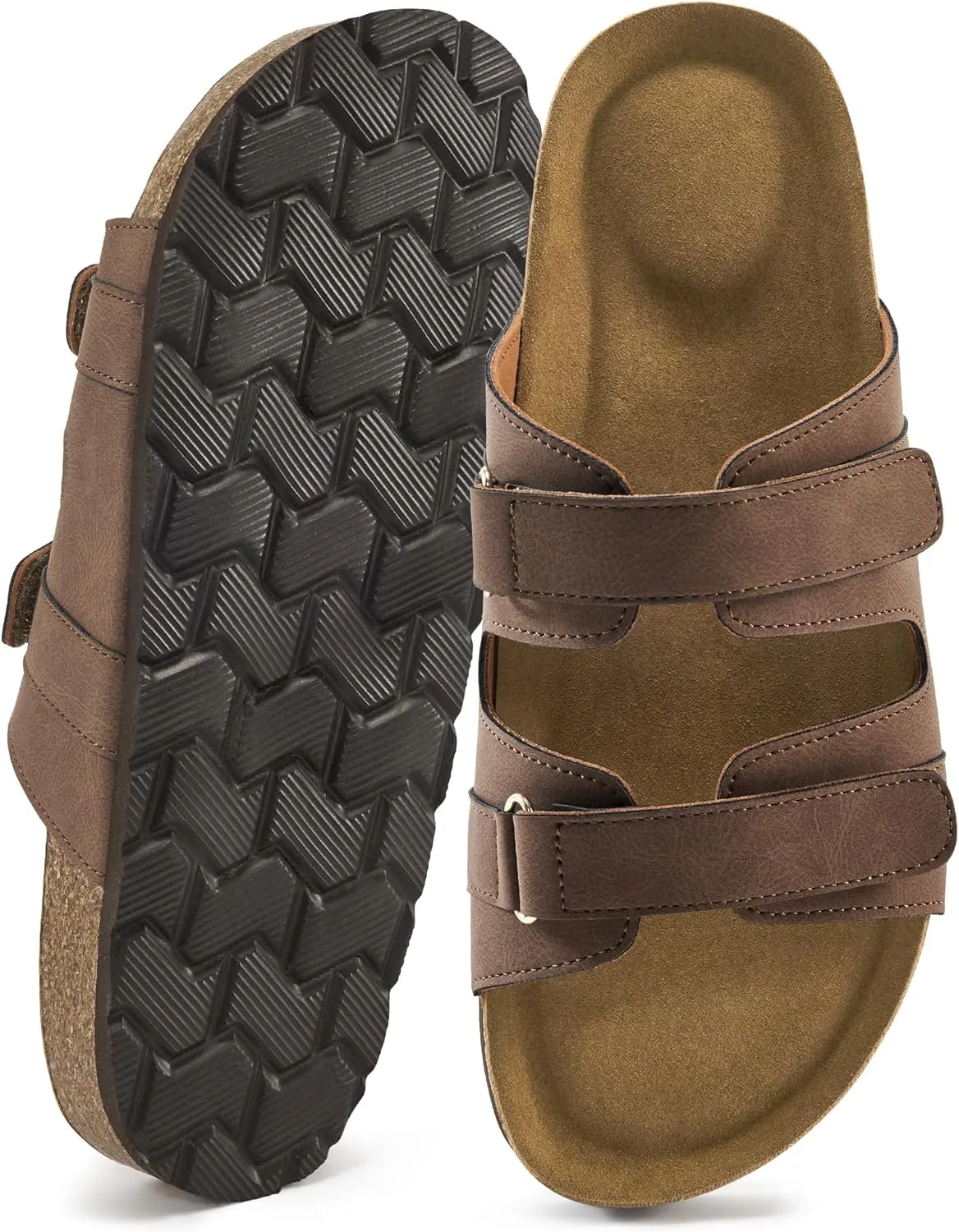 Cork Footbed Sandals for Women: Comfortable Arch Support Slides for Beach Walking Summer Vacation