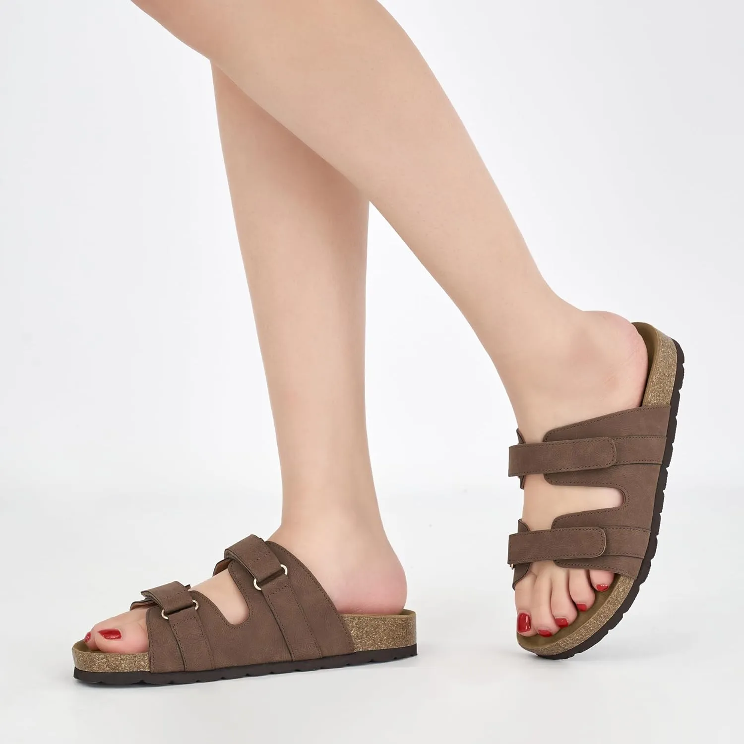 Cork Footbed Sandals for Women: Comfortable Arch Support Slides for Beach Walking Summer Vacation