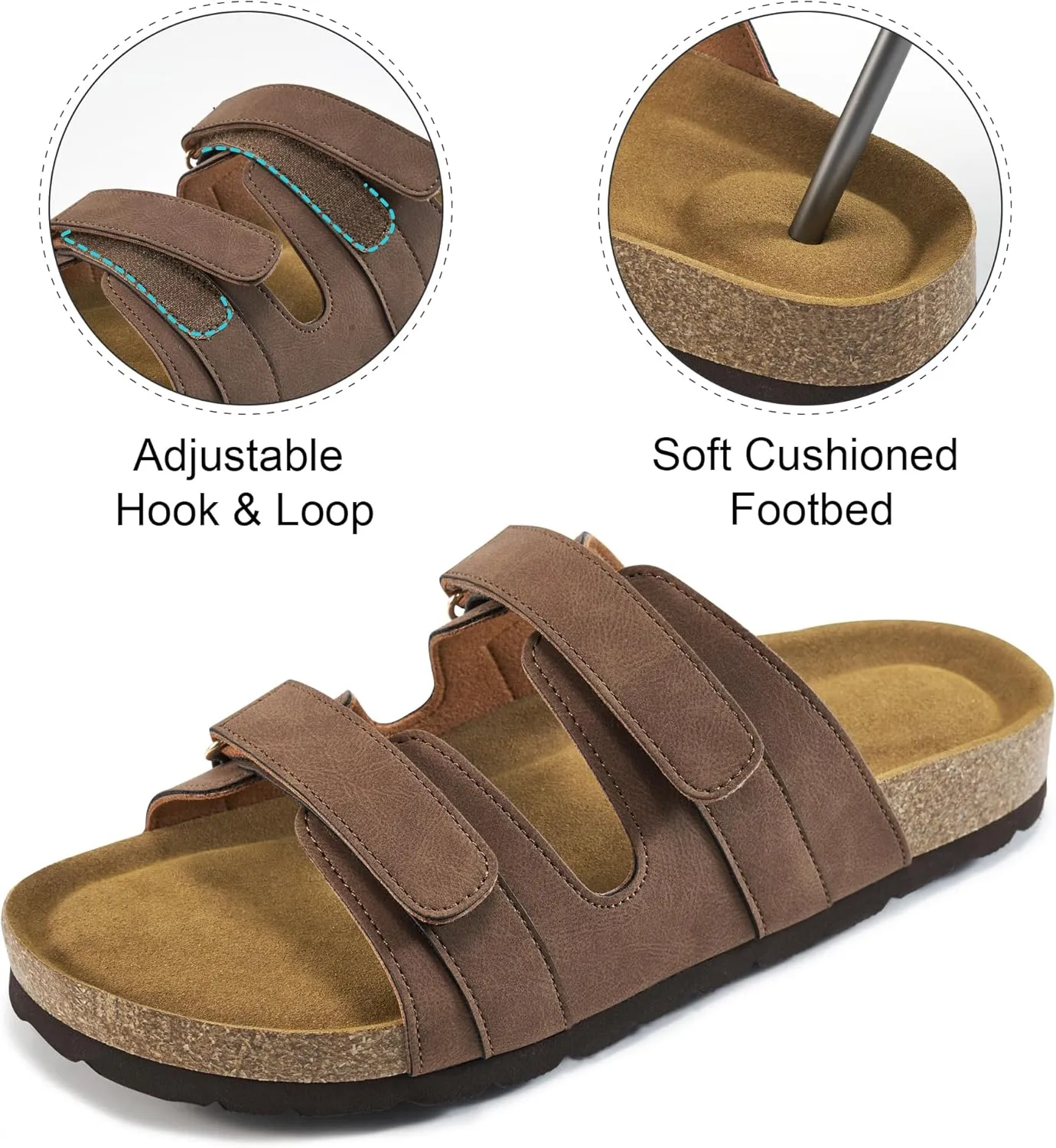 Cork Footbed Sandals for Women: Comfortable Arch Support Slides for Beach Walking Summer Vacation