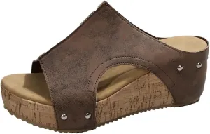 Cork Wedges Sandals for Women Thick Sole Comfy Non-slip Orthotic Sandals Wedge Casual Summer Dressy Platform Slides