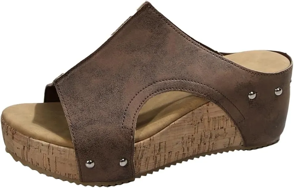 Cork Wedges Sandals for Women Thick Sole Comfy Non-slip Orthotic Sandals Wedge Casual Summer Dressy Platform Slides