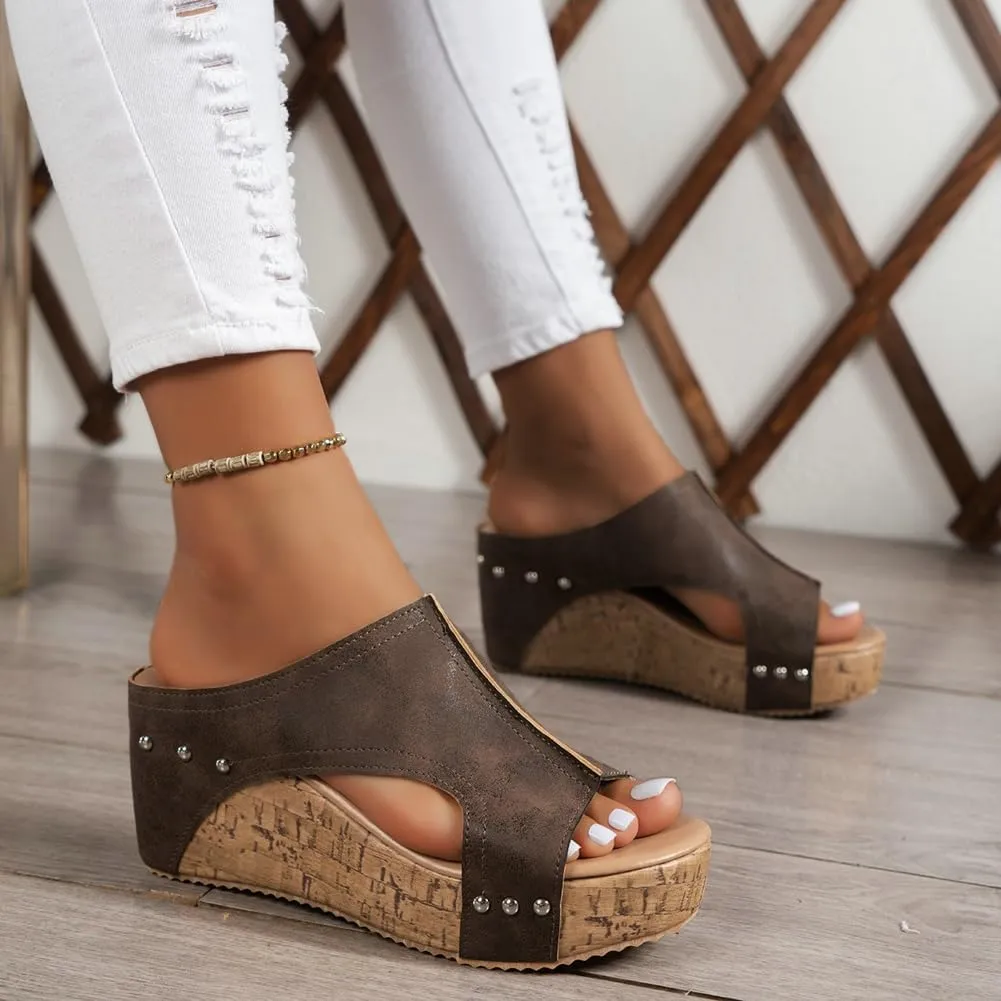 Cork Wedges Sandals for Women Thick Sole Comfy Non-slip Orthotic Sandals Wedge Casual Summer Dressy Platform Slides