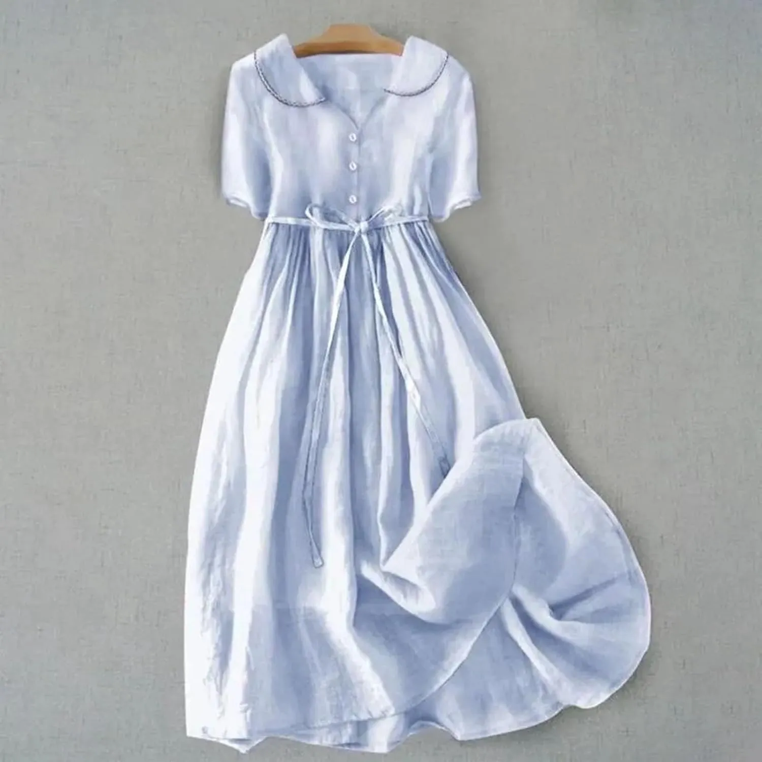 Cotton Linen Dresses for Women 2025 Trendy Button Down Plus Size Flowy A Line Maxi Dress Summer 3/4 Sleeve Boho Sundress