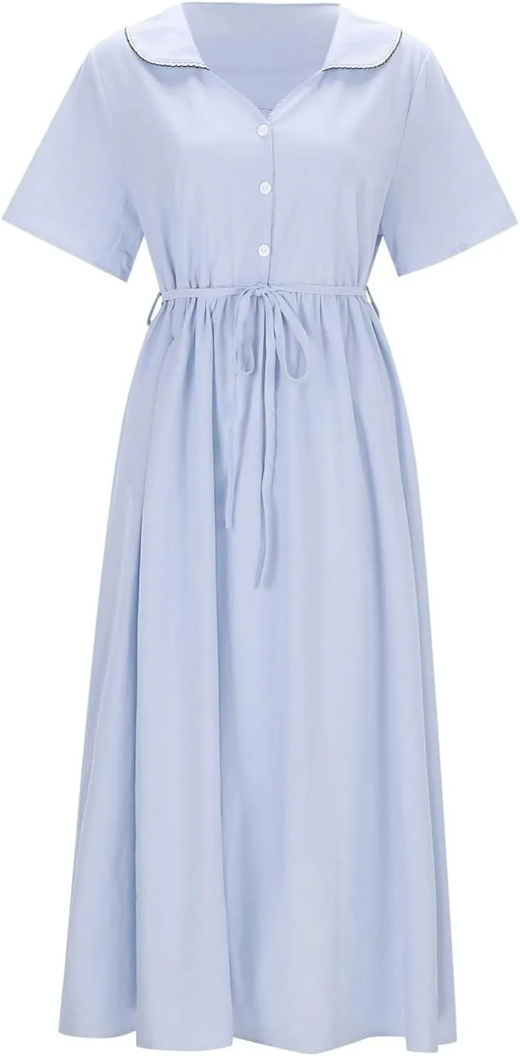 Cotton Linen Dresses for Women 2025 Trendy Button Down Plus Size Flowy A Line Maxi Dress Summer 3/4 Sleeve Boho Sundress